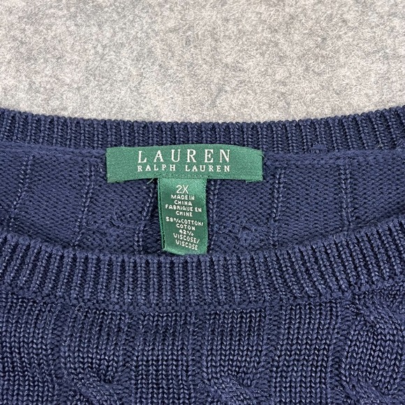 Lauren Ralph Lauren Navy Blue Cable Knit Button Shoulder Sweater Women's Size 2X - Picture 2 of 5